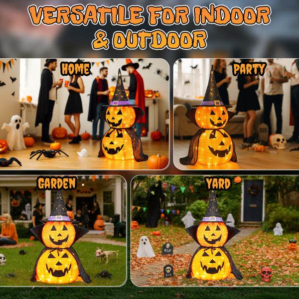 2Packs 3FT Halloween Collapsible Lighted Pumpkin Decoration, 176 LED Pop-Up Pumpkin Lamp With Cape, Plug In Halloween Jack-O-Lantern With Metal Stand For Indoor Outdoor Garden Patio Party Decor - EX-STOCK Canada