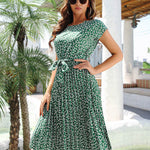Casual Spring Summer Tie belt Pleated Floral Midi Dress - EX-STOCK Canada