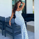 Fashion Flowers Print Suspender Long Dress Summer Lace-up Slim Backless Dresses For Women - EX-STOCK CANADA