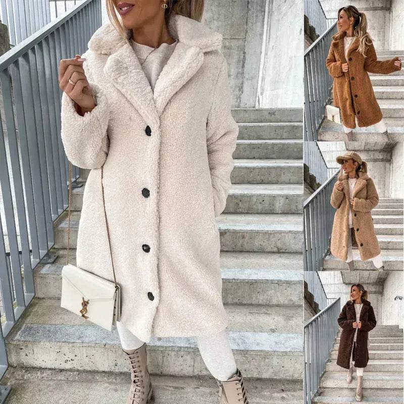 Buy Women's Long-sleeved Lapel Plush Fleece sherpa button Long Winter Overcoat - EX-STOCK Canada
