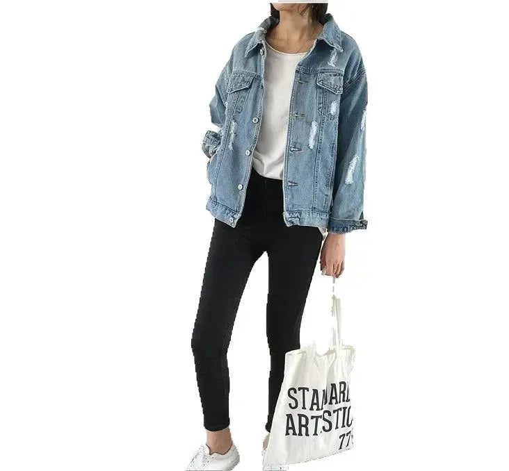 Unisex Casual Loose Wash Water Outwear Frayed Denim Jacket - EX-STOCK CANADA