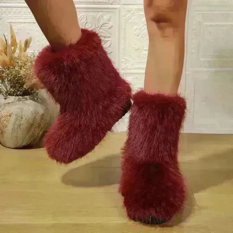 Fashion Long Plush Snow Boots Winter Warm Mid-tube Furry Cotton Shoes For Women Short Boot - EX-STOCK CANADA