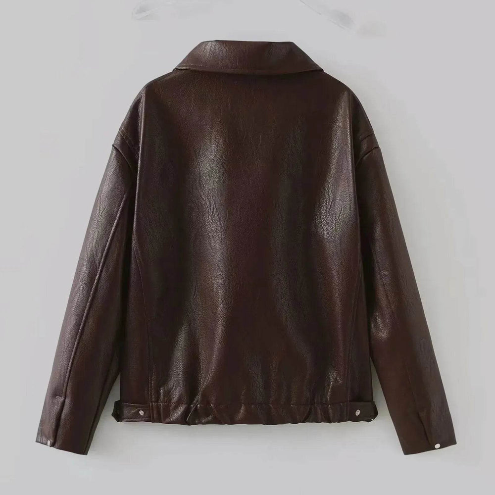 Fashioned Oversized zipper Lapel Leather coat jacket for women - EX-STOCK Canada