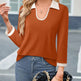 Casual Color Matching Lapel Long Sleeve Blouse Top Women - EX-STOCK CANADA
