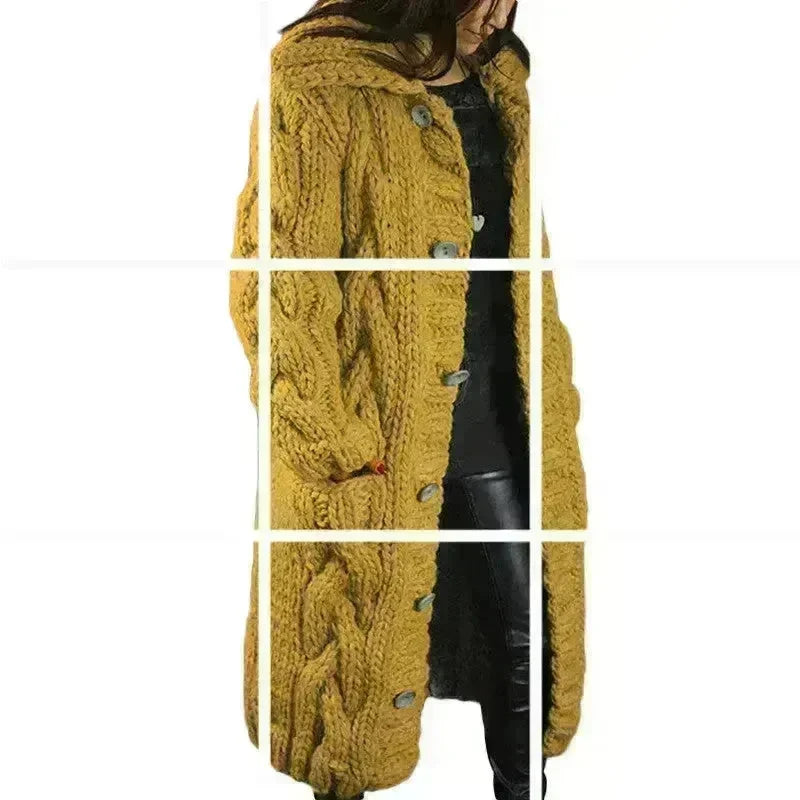 Chunky Long Knitted Hoodie winter Long Cardigan  sweater Jacket women - EX-STOCK CANADA