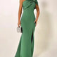 Bow tie One shoulder Green Evening Dress Slit Formal dress - EX-STOCK CANADA