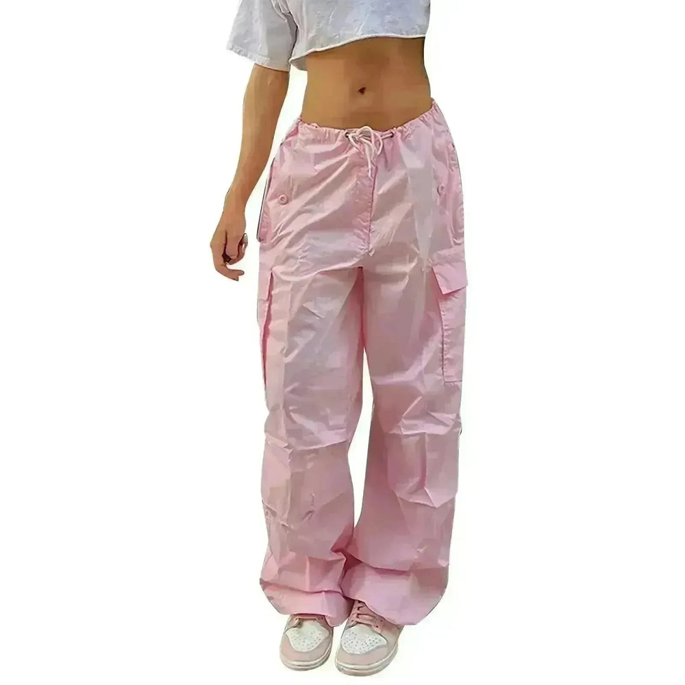 Casual Cargo Pants For Women Solid Color Drawstring Pocket Design Fashion Street Trousers Girls - EX-STOCK CANADA