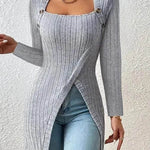 Fall and Winter Square Neck Cashmere Long Sleeve Tunic top - EX-STOCK Canada