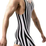 New Vertical Striped Pajamas Sports Swimming Brief Bodysuit for men - EX-STOCK CANADA