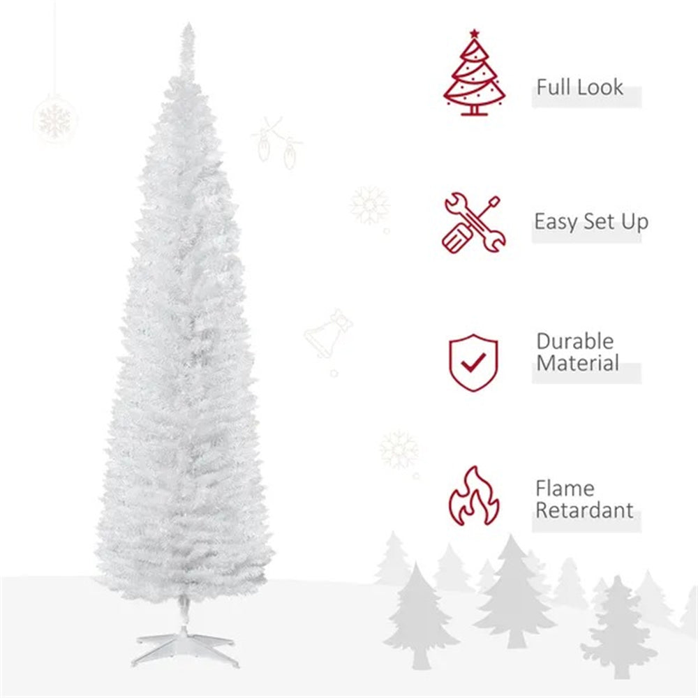 7' Pencil Christmas Tree, Slim Artificial Xmas Tree With Realistic Branches, Sturdy Metal Stand, White EX-STOCK Canada 