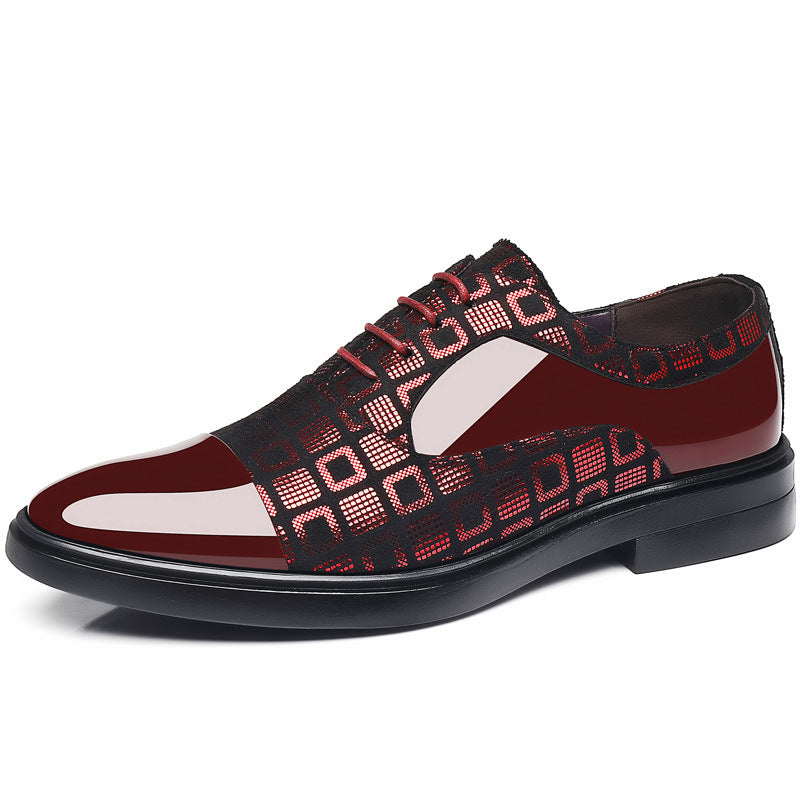 Red and black patterned shoe on a white background