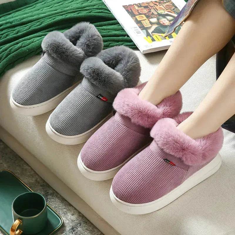 Winter Plush Cotton Shoes For Men And Women Cozy Fluffy Corduroy House Slippers Warm Slip On Fleece House Shoes - EX-STOCK Canada