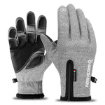 Gray gloves with black accents on a white background