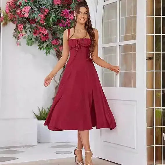Spring Summer Sleeveless Floral Bohemian Corset flow Slit Midi  Dress - EX-STOCK CANADA