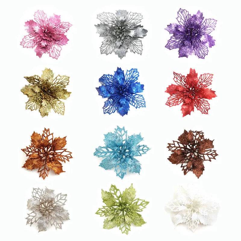 Glitter Artifical Christmas Flowers Christmas Tree Decorations For Home Fake Flowers Xmas Ornaments New Year Decor - EX-STOCK Canada