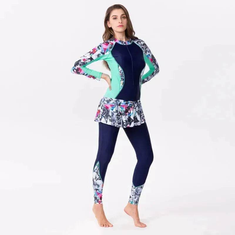 One-Piece Long Sleeve Long Skirt Swimsuit - EX-STOCK Canada