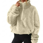 European And American Velvet Fleece-lined Women's Half Zipped Stand Collar Sweater - EX-STOCK CANADA