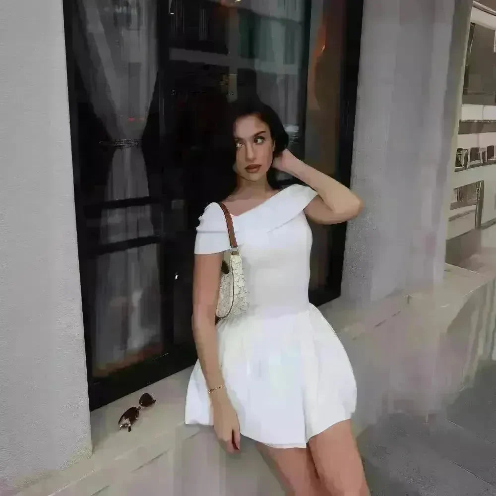 European And American Women Style Beach Holiday Party Cocktail Off Shoulder Mini Skater Dress for Ladies - EX-STOCK CANADA
