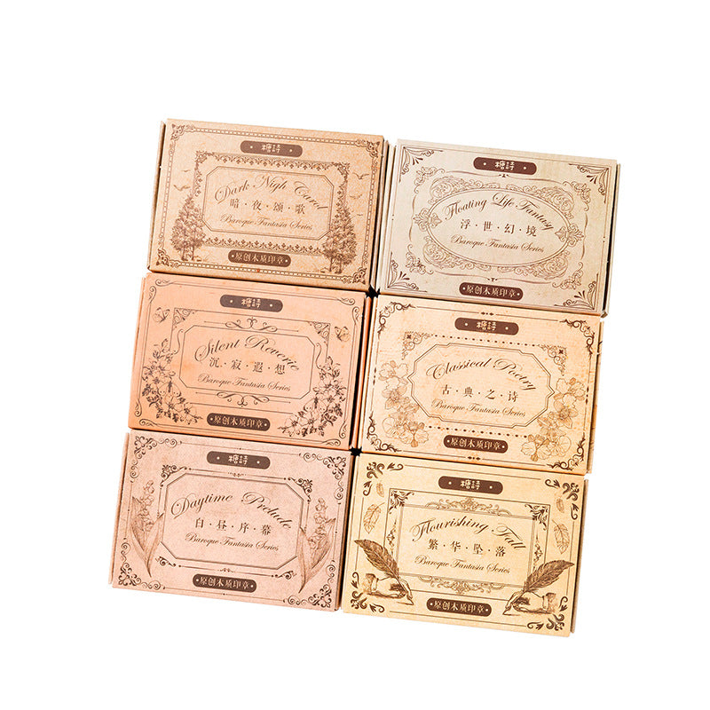 Baroque Fantasia Wooden Seal Set – Decorative Notebook Stamp Paintings (6 Designs)