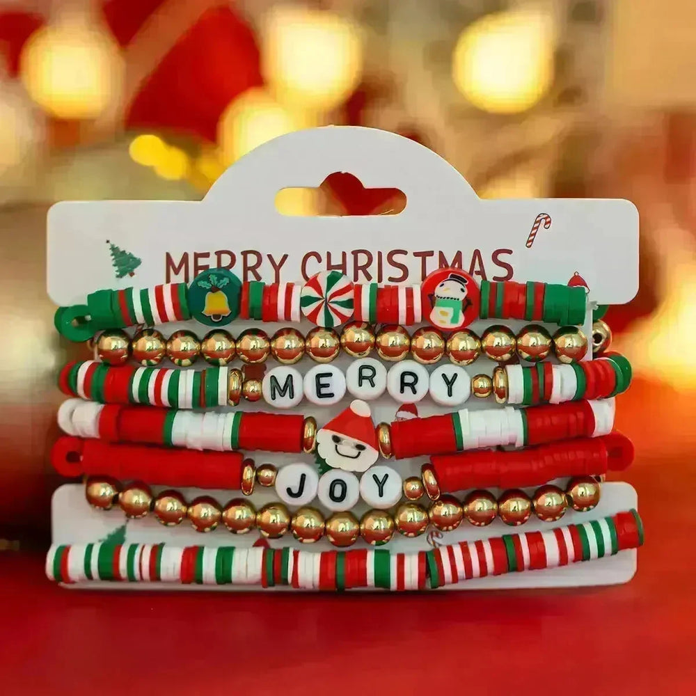 Christmas Polymer Clay Color Bracelet set  Xmas gift idea - EX-STOCK CANADA