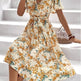 Women Bohemian Spring Short sleeve Casual flowy V-neck Tie belt Floral Summer Midi Dress - EX-STOCK Canada