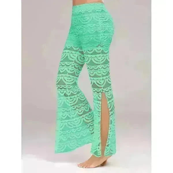 Summer Women Elegant Patchwork Sheer Pants Sexy Lace Trouser Pantalon Party Clubwear - EX-STOCK CANADA