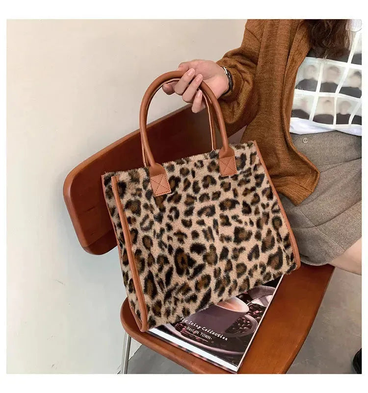 Leopard Animal Skin Large-capacity Handbag Fashion Western Plush - EX-STOCK CANADA