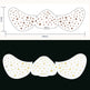 Two decorative mustache designs with measurements on a white background