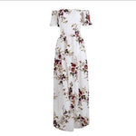 Elegant Ladies Summer Boho Vacation Resort Slit Maxi dress off shoulder Long floral Beach summer slit dress - EX-STOCK Canada