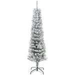 5ft Flocked Christmas Tree, Pencil Christmas Tree With Realistic Branch Tips, Folding Metal Stand, Green EX-STOCK Canada 
