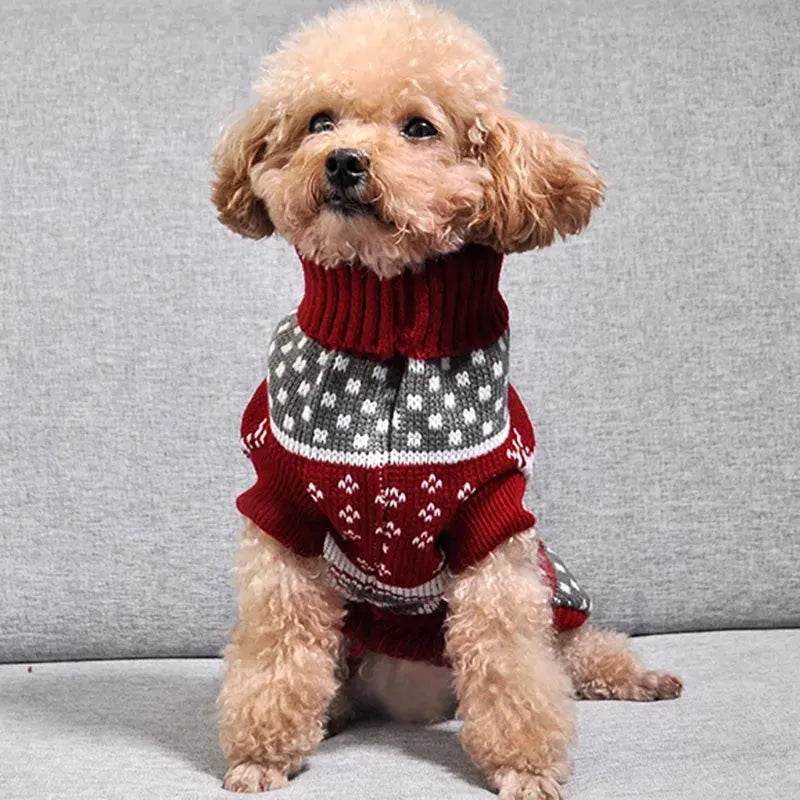 Christmas Maple Snowflake Turtleneck Knitted Sweater Pet Clothes - EX-STOCK Canada