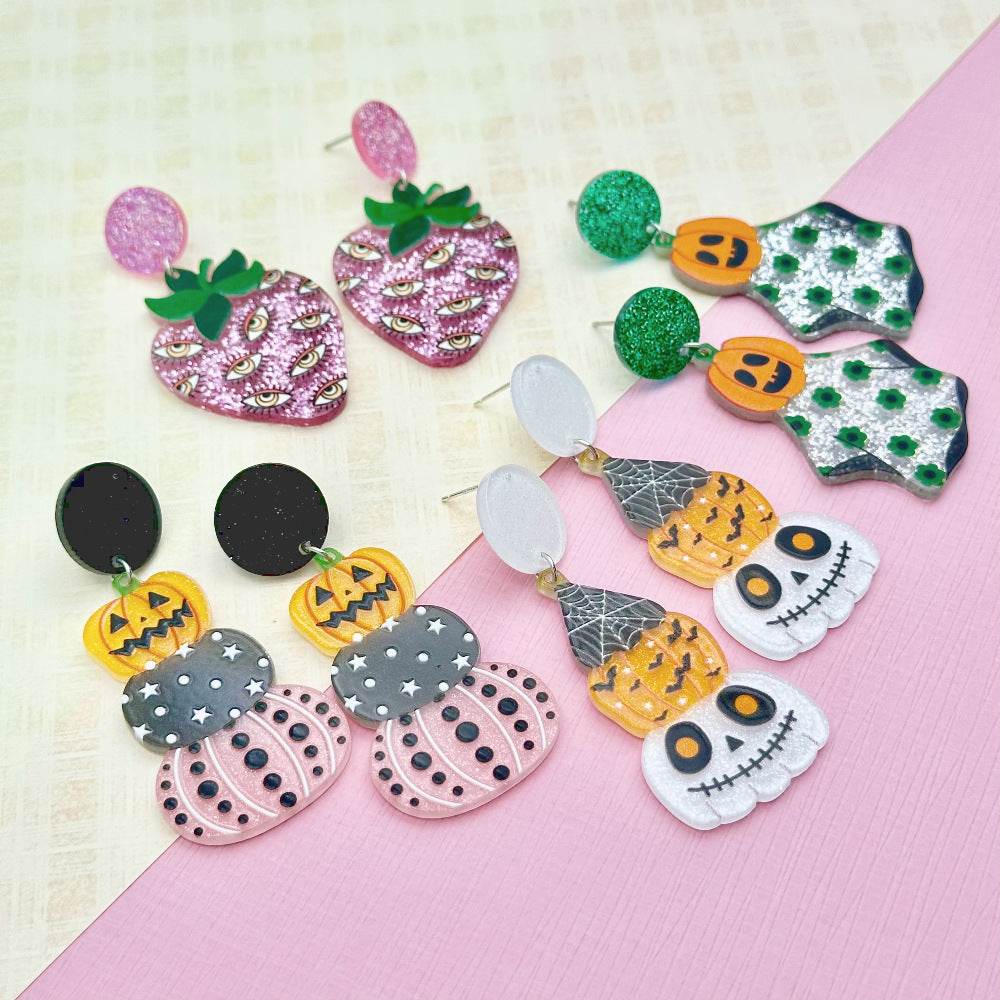 Halloween Day Ornament Colorful Ghost Eyes Funny Acrylic Earrings For Women - EX-STOCK Canada