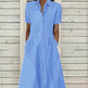 Women's European And American Lapel Casual loose button down Midi Denim jeans Mum Dress - EX-STOCK Canada