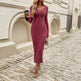 Cashmere V-neck Long bell sleeve Slim fit Midi Winter Sweater Dress - EX-STOCK Canada