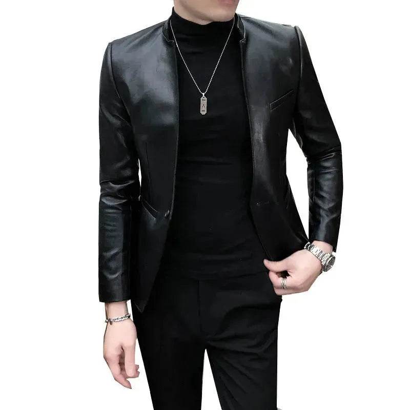 New Trendy Vintage Autumn Winter Slim fit Leather Jacket Men - EX-STOCK Canada