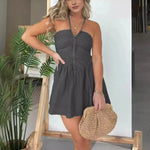 Fashion Women's Halter Denim Mini Flared Dress - EX-STOCK CANADA