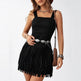 Women's Square Neck Summer Vacation Double-layer Sleeveless Mini Black Tassel Hem Dress EX-STOCK
