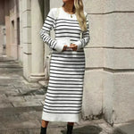 Slim Striped Printed Long Cashmere Dress  Autumn And Winter Long Sleeve Dresses For Women - EX-STOCK CANADA