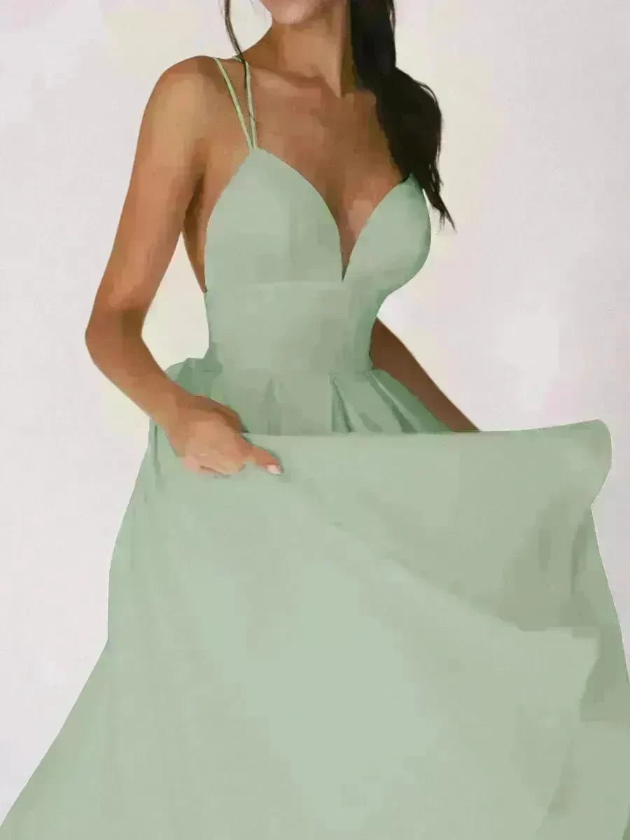 Charming V-neck Suspender Dress Summer Fashion A-Line Long Dresses For Women Sleeveless Skater Dress for Wedding cocktail evening  dinner party events - EX-STOCK CANADA