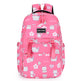 Pink backpack with cat and flower patterns on a white background