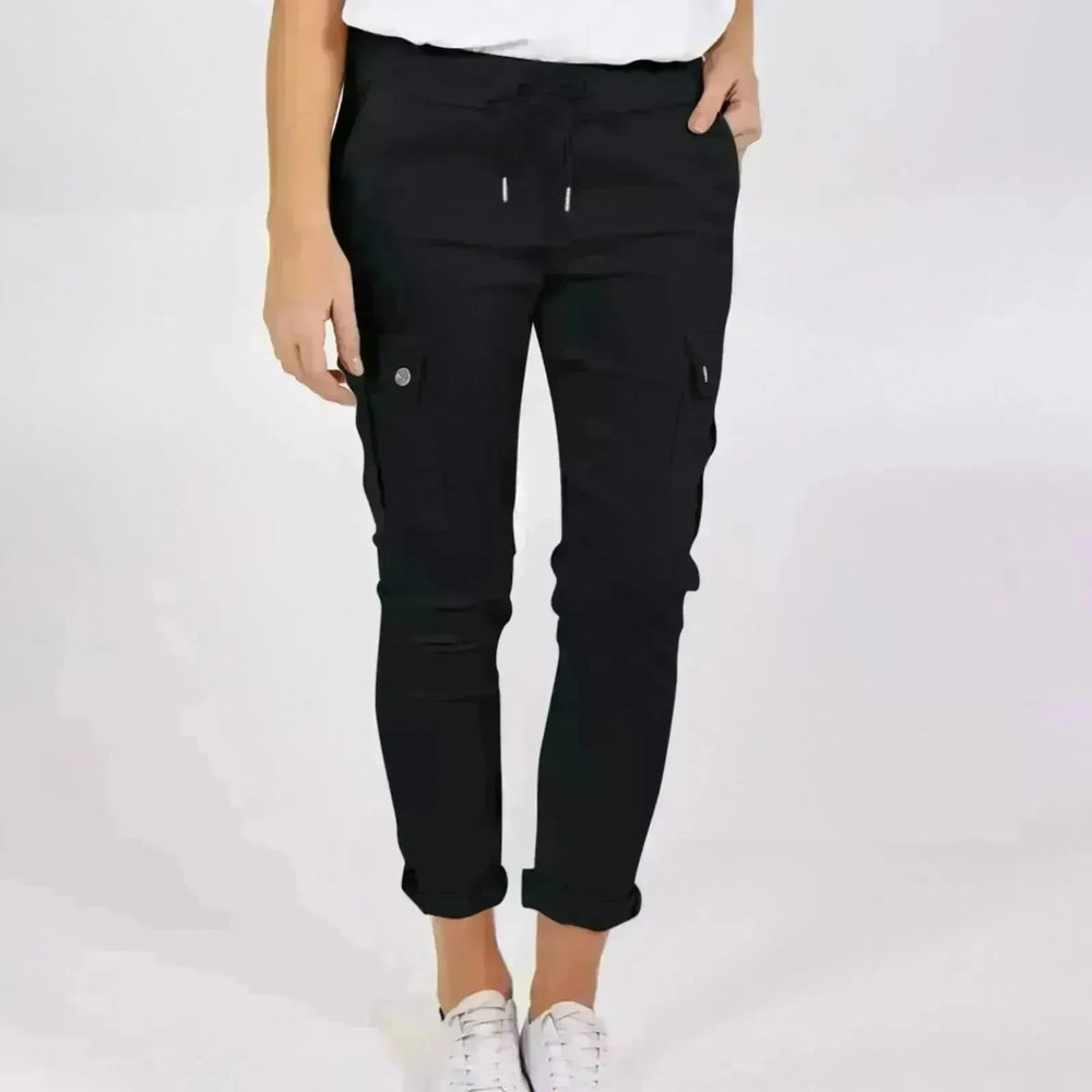 Casual Cargo Pants With Pockets Solid Color Drawstring Waist Pencil Trousers For Women - EX-STOCK CANADA