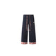 Navy blue pants with plaid cuffs on a white background