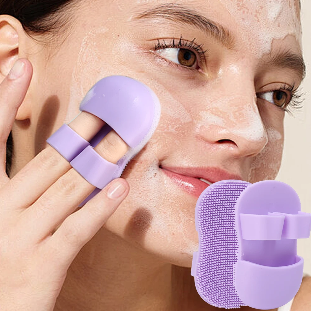 2PC Face Scrubber Mini Facial Brush Silicone Wash Exfoliator Finger Glove Pads Handheld Cleansing Brushes Tool Skin Care Deep Clean Baby Shampoo Baby Bath Brush 