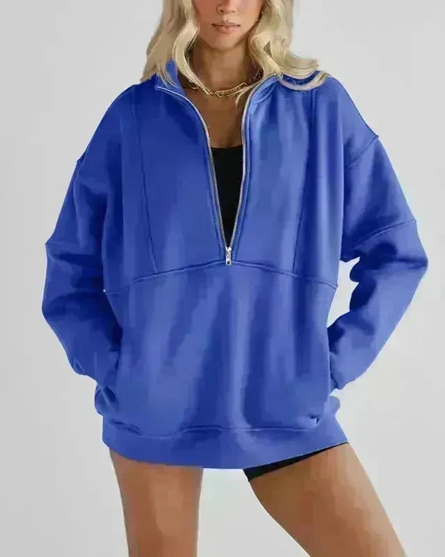 Women's Half Zipper Pocket Fashion Casual Exercise Oversized Sweatshirt Pullover - EX-STOCK CANADA