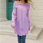 Lapel Loose Off shoulder Winter Knitted Tunic top - EX-STOCK Canada