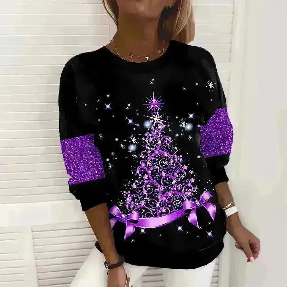 Christmas Tree Print Casual Loose Top - EX-STOCK CANADA
