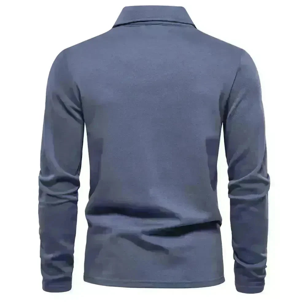 Fashion Plain Lapel Long-sleeved Polo Shirt Men's Casual Autumn Polo sweatshirt - EX-STOCK CANADA