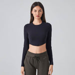 Women Slim Fit Long Sleeve Crop top Workout Sports Gym top - EX-STOCK Canada