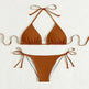 Pure Color Tied Halter Bikini Swimsuit - EX-STOCK CANADA