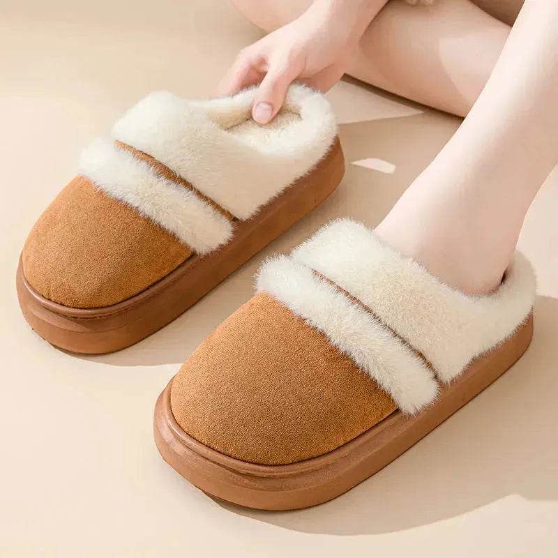 Fashion Warm Cotton Slippers For Women Leisure Thick Bottom Non-slip Plus-velvet House Shoes Winter Bedroom Floor Suede Slipper - EX-STOCK Canada